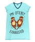Light blue t-shirt with otter graphic and text 'I'm Otterly Exhausted' on a white background