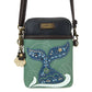 Green crossbody bag with whale tail design and 'Chala' brand logo on a white background