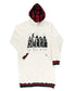 White hoodie with red and black plaid hood, 'Sleep in the Wild' text, and forest graphic on a white background