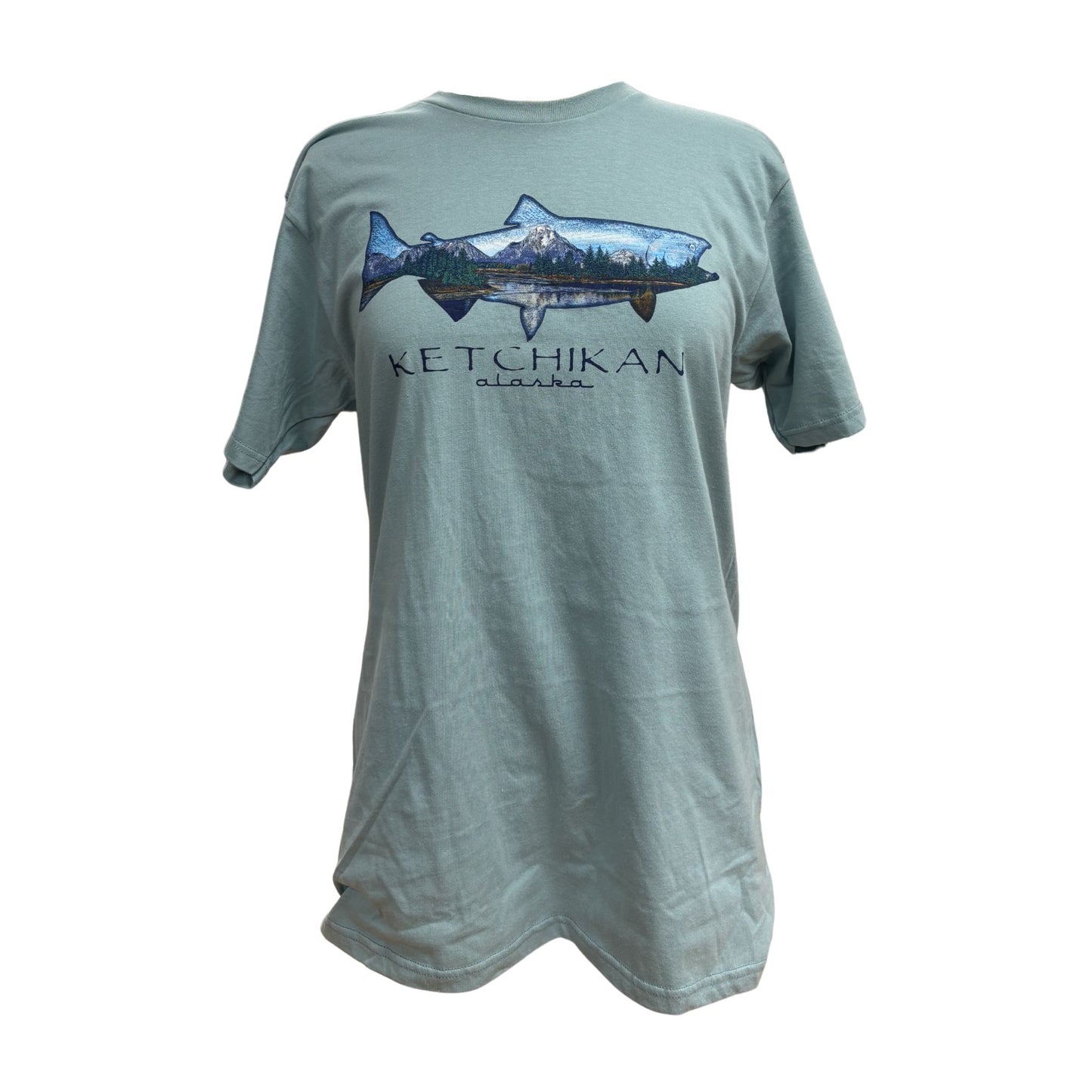 Light blue t-shirt with a fish graphic and 'Ketchikan Alaska' text 
