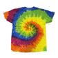 Colorful tie-dye t-shirt with a spiral pattern on a white background