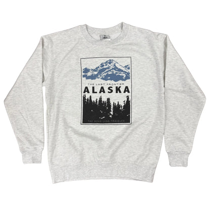 Gray sweatshirt with Alaska graphic design on a white background
