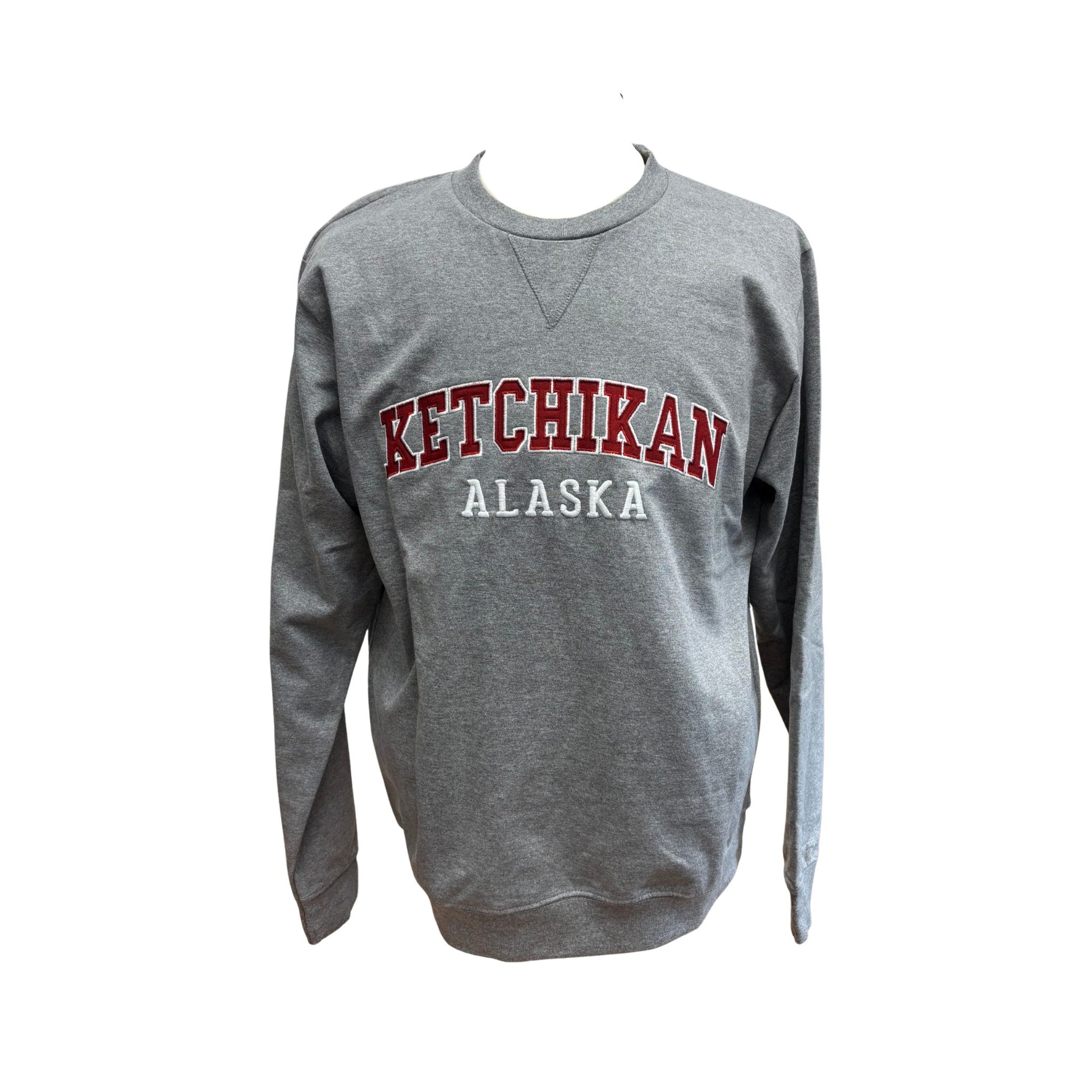 Gray sweatshirt with 'Ketchikan Alaska' text on a white background