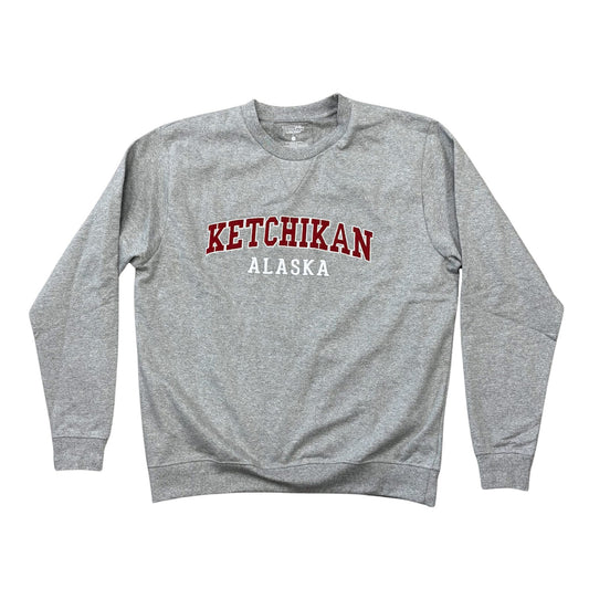 Gray sweatshirt with 'Ketchikan Alaska' text on a white background