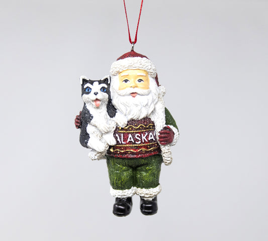SANTA WITH HUSKY ORNAMENT