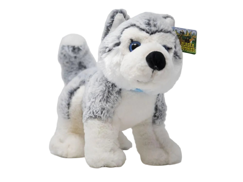 Plush toy husky on a white background
