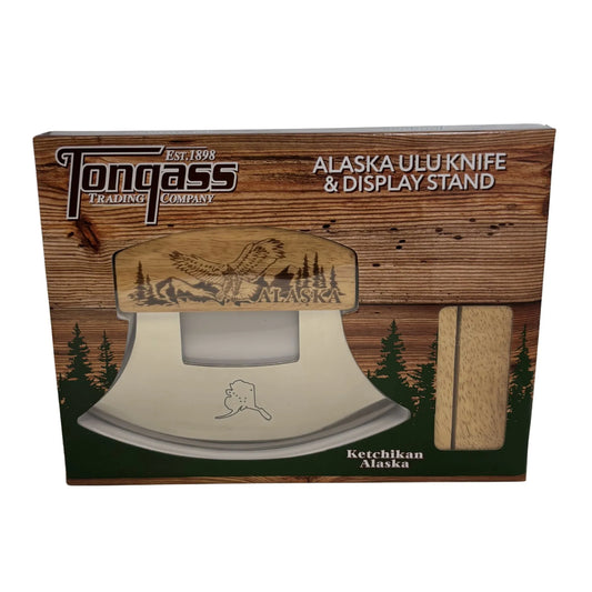 Alaska Ulu Knife & Display Stand packaging