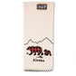 Kitchen towel with plaid bears and mountains design, featuring 'Alaska' text, on a white background.