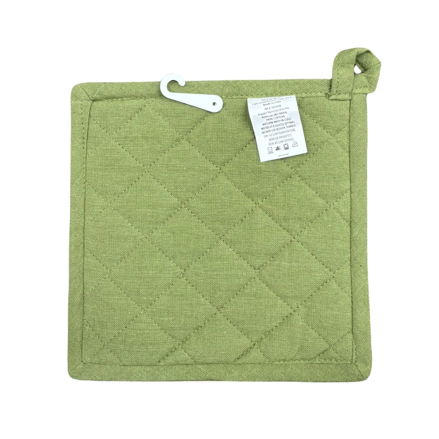 Green pot holder with a hanging loop