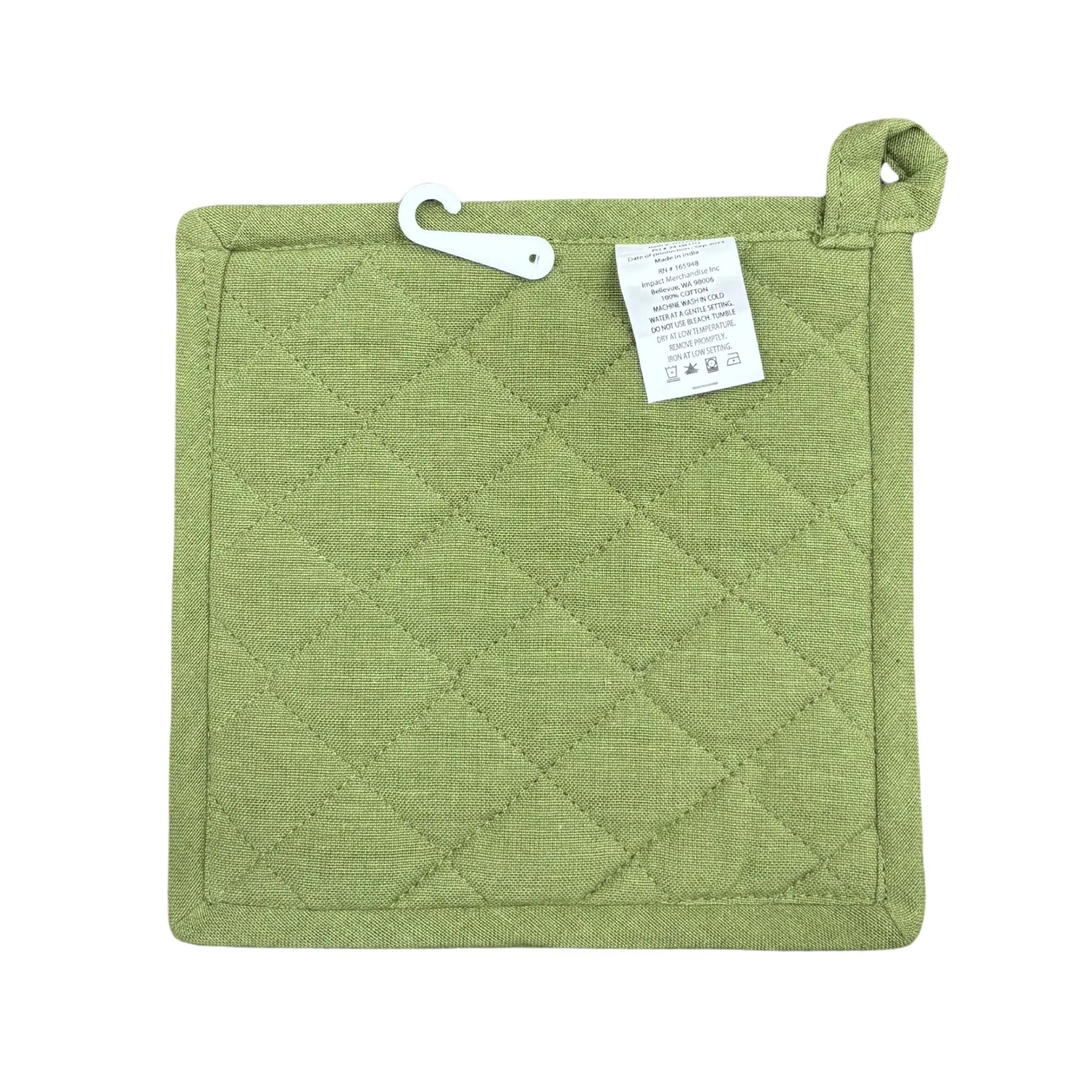 Green pot holder with a hanging loop