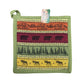 Potholder with Alaska-themed design featuring bears and moose 