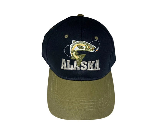 Black and green cap with embroidered fish and 'Alaska' text on a white background