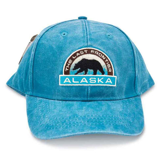 Blue cap with 'The Last Frontier Alaska' logo featuring a bear on a white background