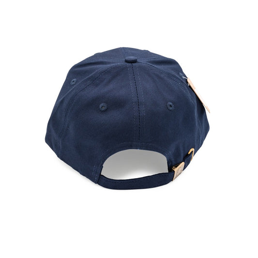 Back of navy blue cap on a white background