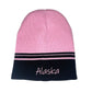 Pink and black beanie with 'Alaska' embroidery 