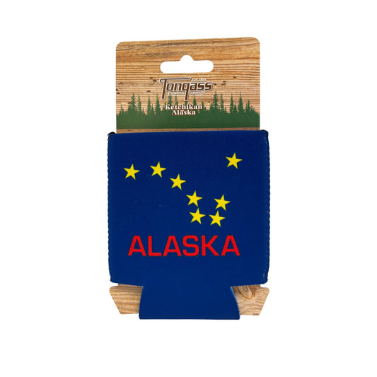 Koozie with Alaska design and 'Tongass' branding on a white background