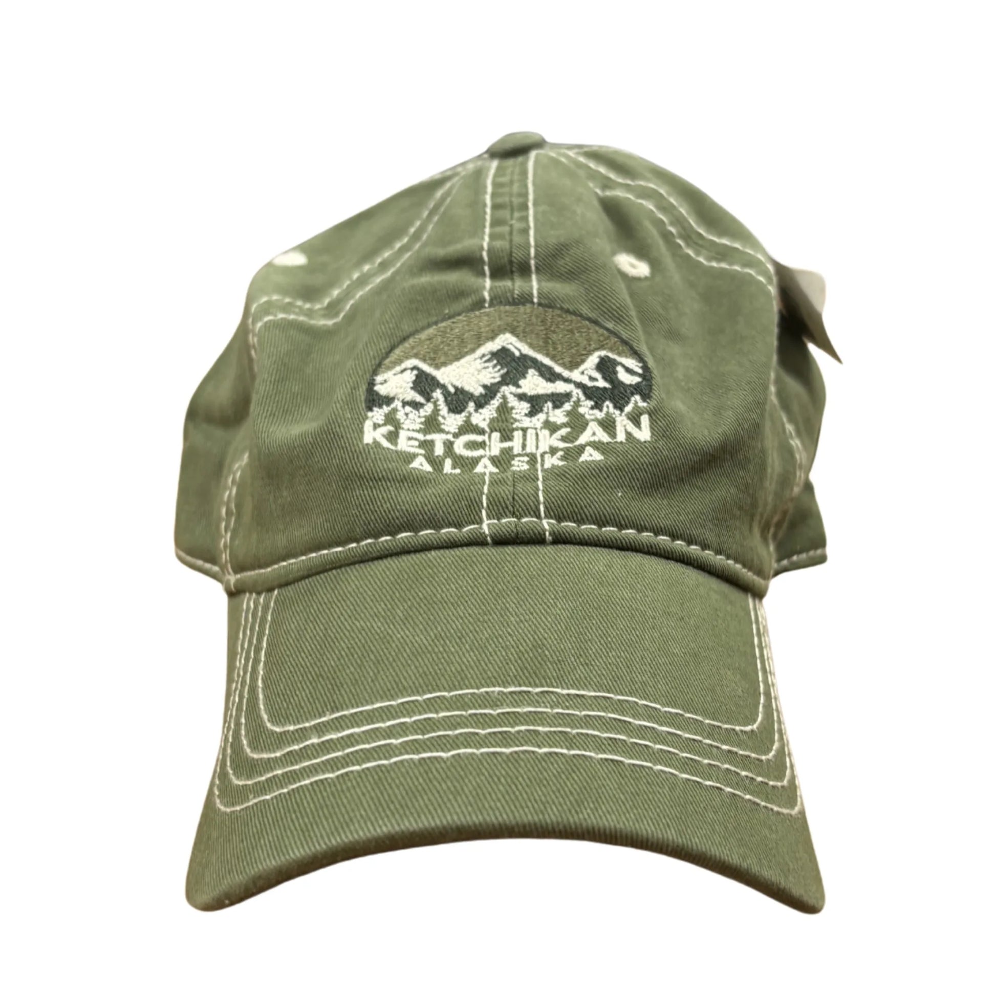 Green cap with a logo and text on a white background
