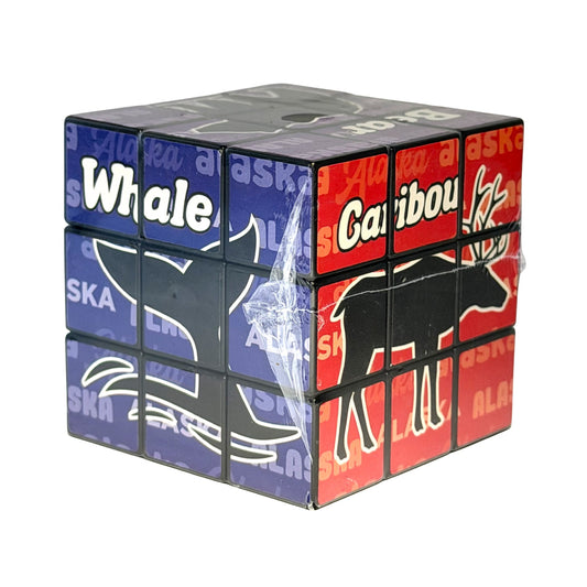 Alaska themed Rubik's cube featuring a whale and caribou