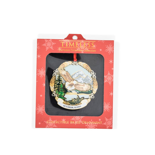 TIMELESS BRASS ORNAMENT: SOARING EAGLE W/KETCHIKAN, ALASKA