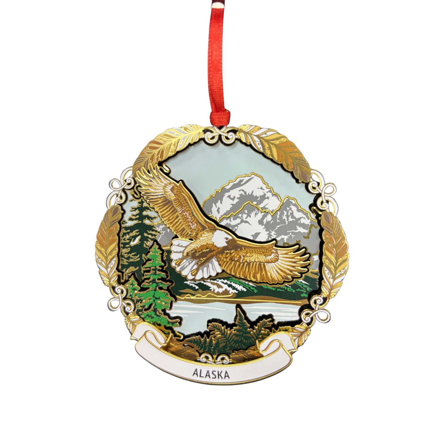 Alaska Christmas ornament with a soaring eagle