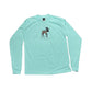 Mint green long-sleeve shirt with a moose graphic and 'Alaska' text on a white background