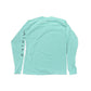 Mint green long-sleeve shirt with 'Alaska' text on sleeve against a white background