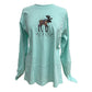 Mint green long-sleeve shirt with a moose graphic and 'Alaska The Last Frontier' text on a white background