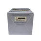 White box with warning label on a white background