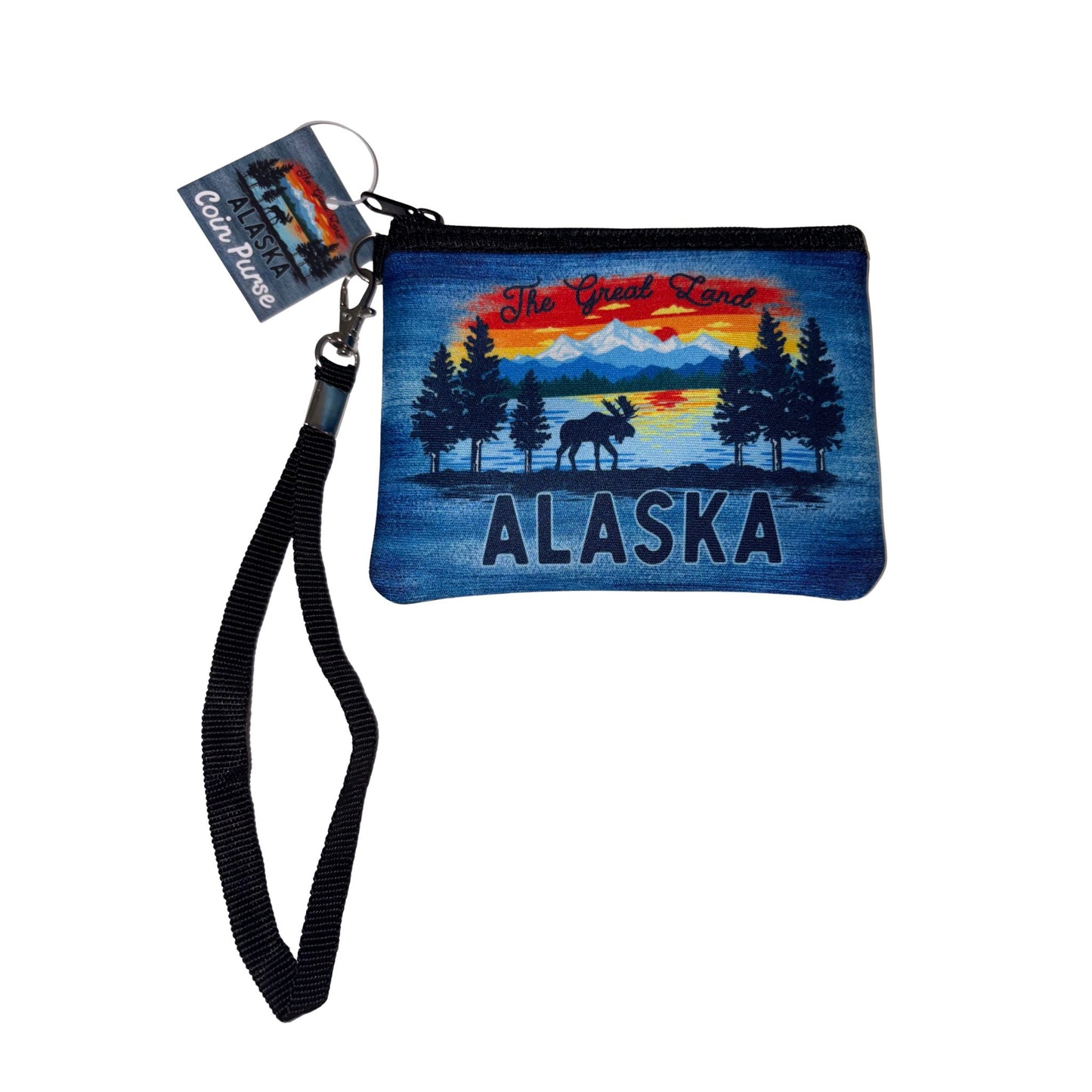 Blue Alaska coin purse with moose design