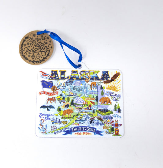 ALASKA MAP STAMPED METAL ORNAMENT