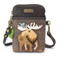 Brown crossbody bag with moose design and 'Chala' branding on a white background