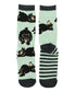 Two socks with bear illustrations on a light green background
