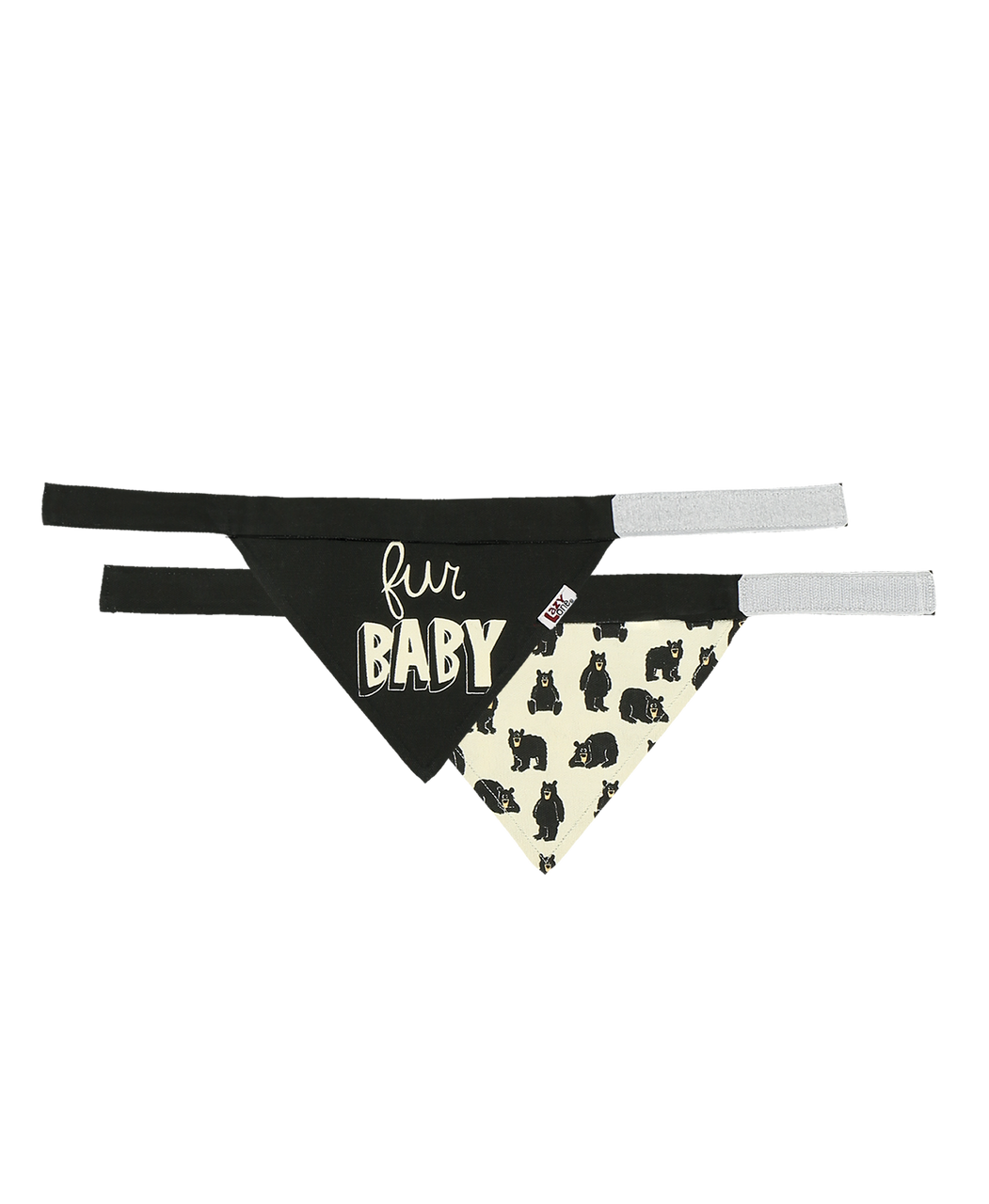Pet bandana with 'fur baby' text and bear pattern on a white background
