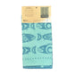 Back of tea towel with fish pattern and packaging