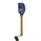 Floral-patterned spatula with wooden handle on a white background