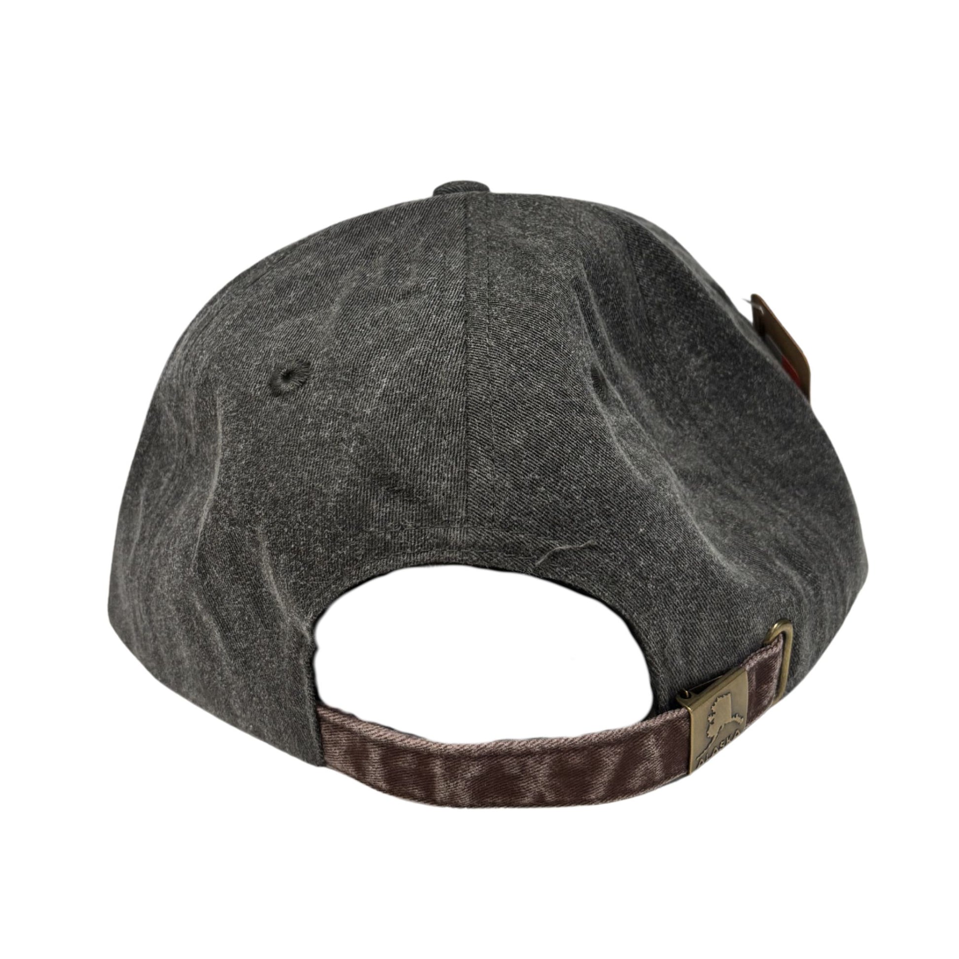 Gray cap with brown strap 