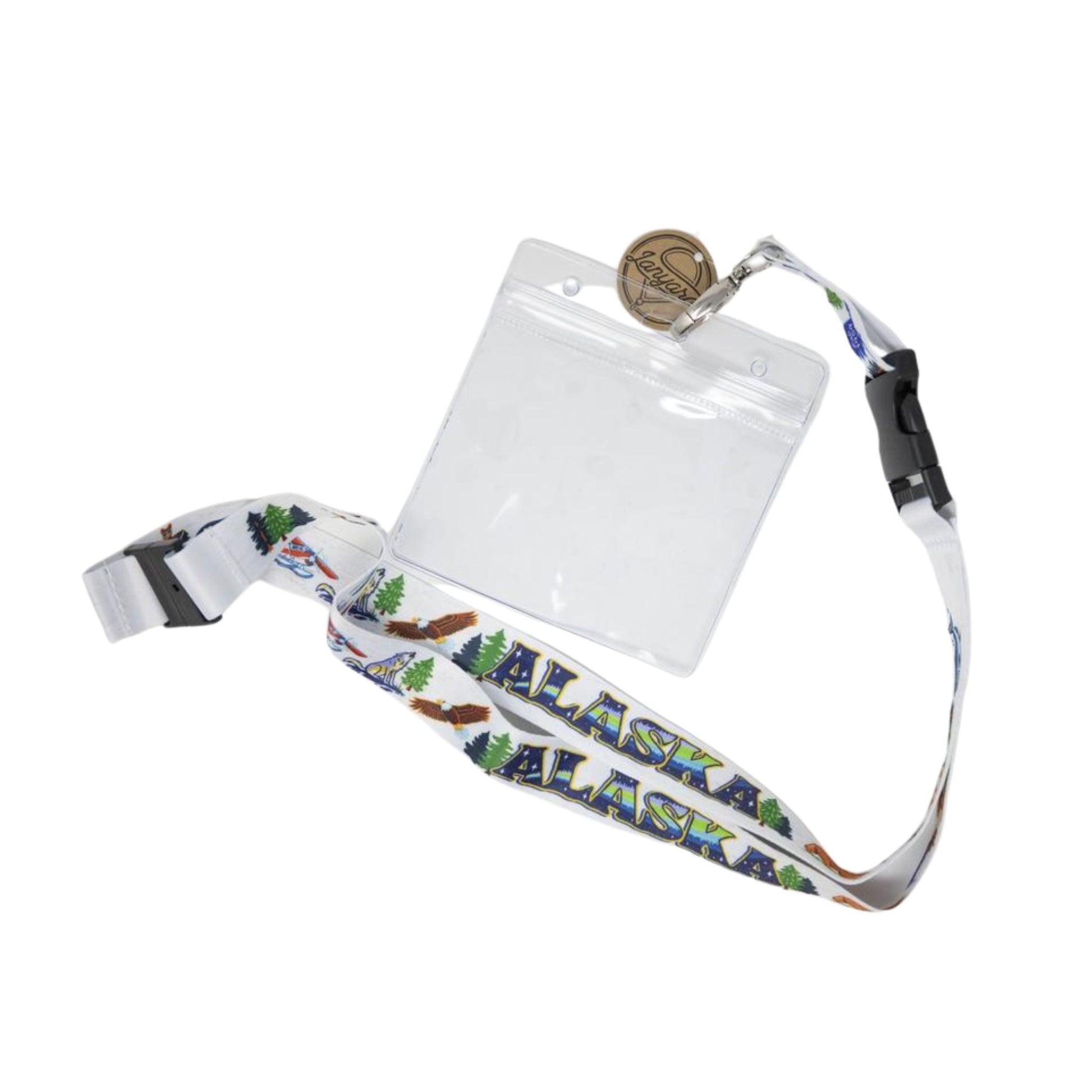 Alaska themed lanyard on a white background