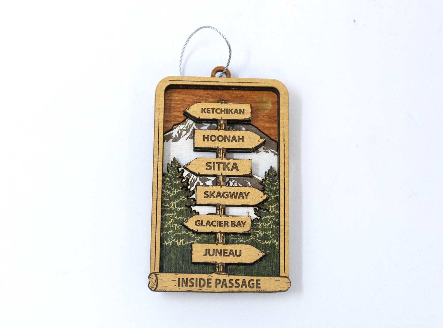 WOODEN DIRECTIONS SIGN ORNAMENT W/ KETCHIKAN, AK