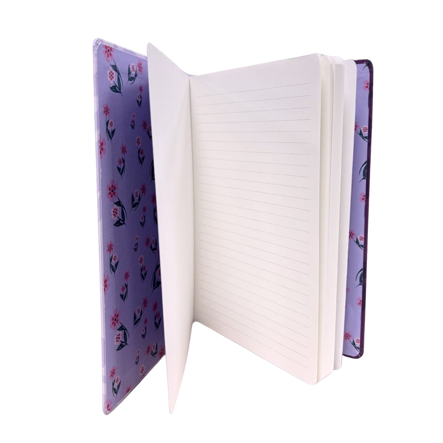 Open notebook with floral patterned cover 