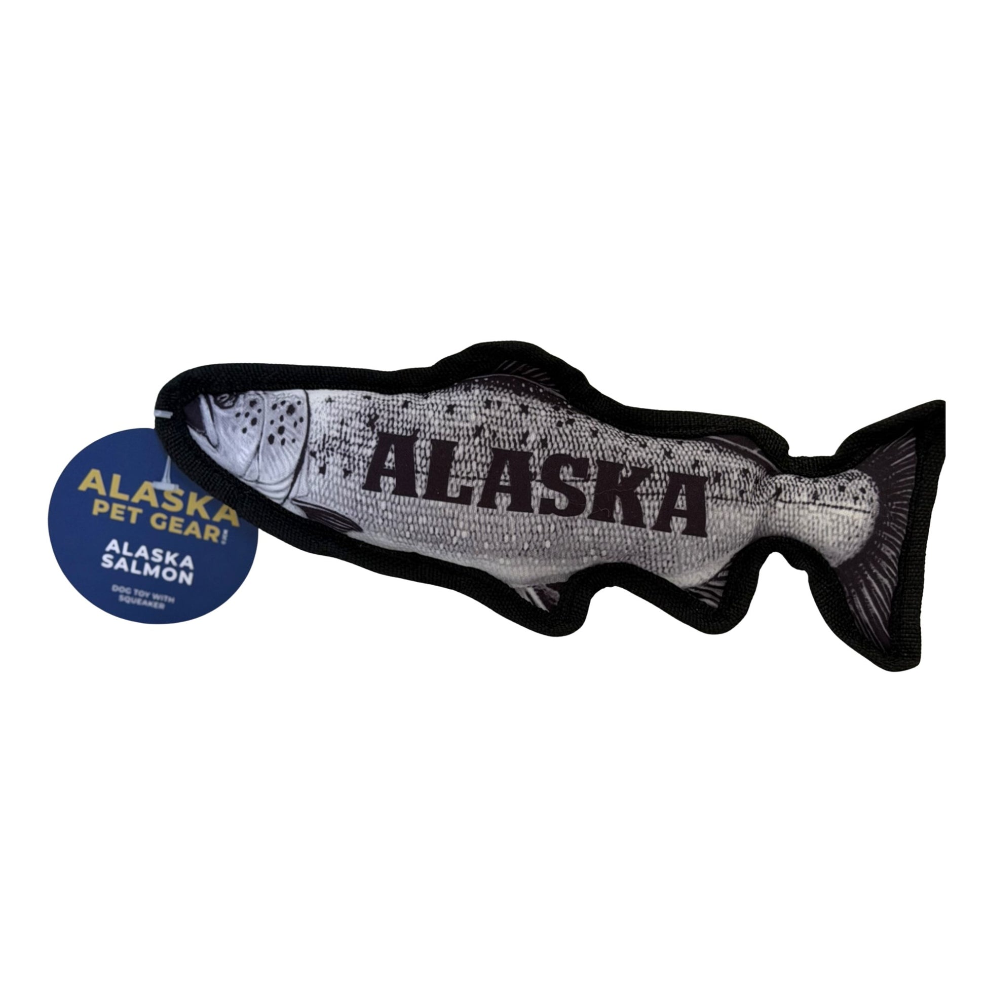 Fish-shaped toy with 'Alaska' branding on a white background