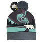 beanie with a design of a bear and trees