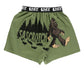 Green boxer shorts with a bigfoot graphic and 'Sascrotch' text on a white background