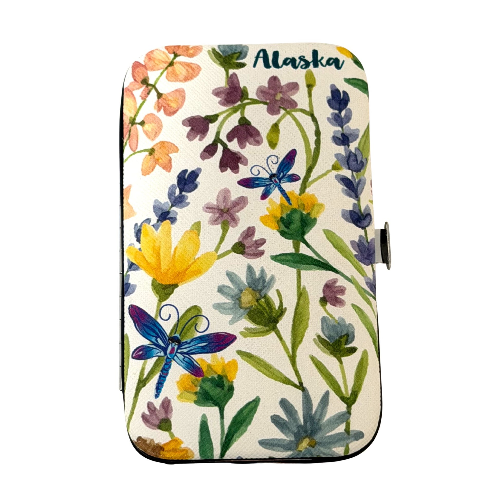 Floral design manicure set case with 'Alaska' text 