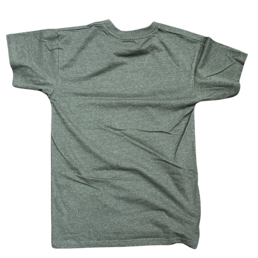 Back of green t-shirt on a white background