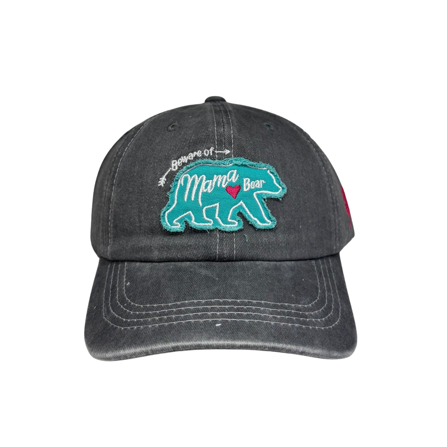 cap with teal 'Mama Bear' design on a white background