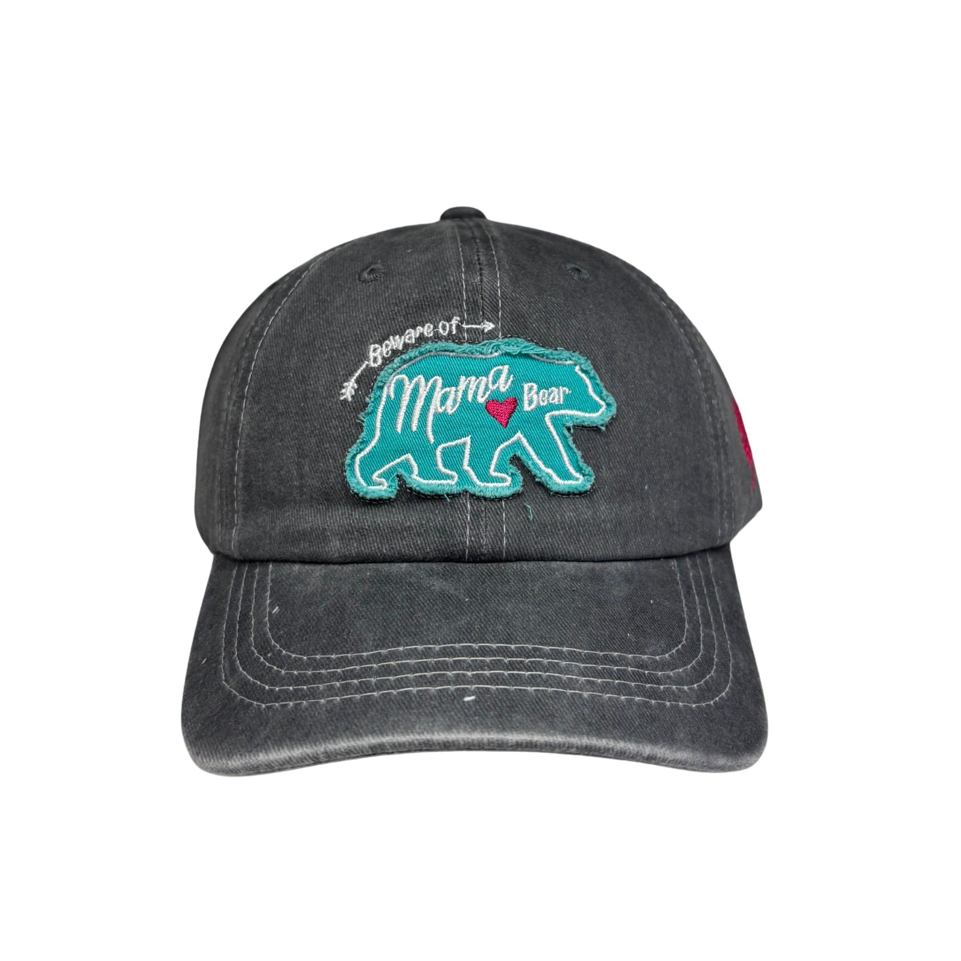 cap with teal 'Mama Bear' design on a white background