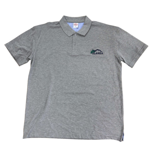 Gray polo shirt with 'Alaska' logo on a white background