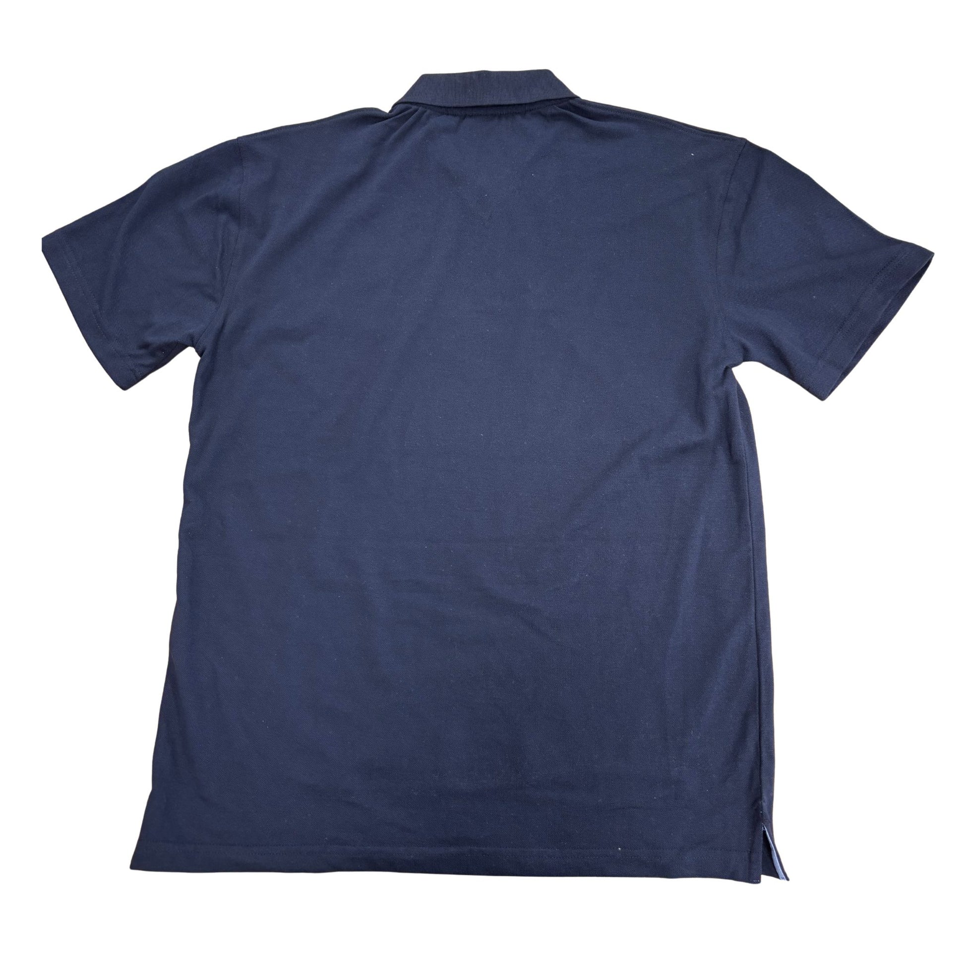 Navy blue polo shirt on a white background