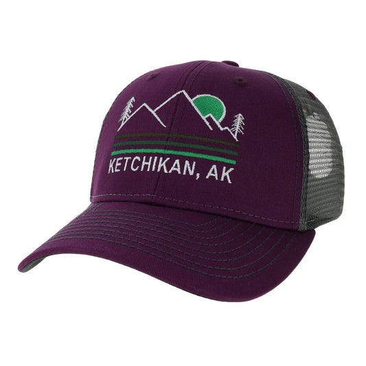 Purple cap with 'Ketchikan, AK' text and mountain design
