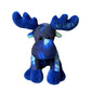 Blue plush moose toy with 'Alaska' text on a white background